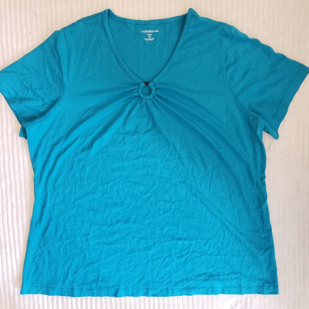 Croft & Barrow Women's Blue V-Neck Boho Top 1X